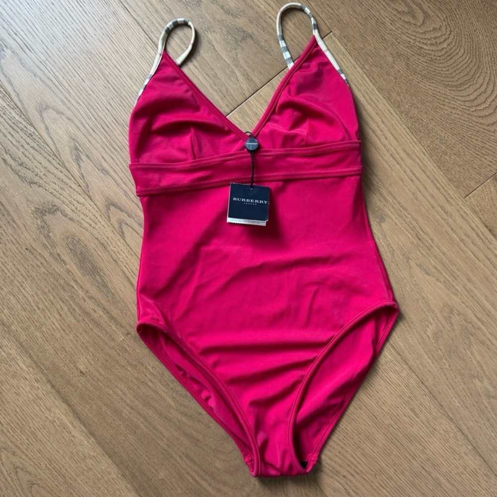 Authentic Burberry NWT One-Piece Swimsuit - Raspberry & Plaid - Size S
